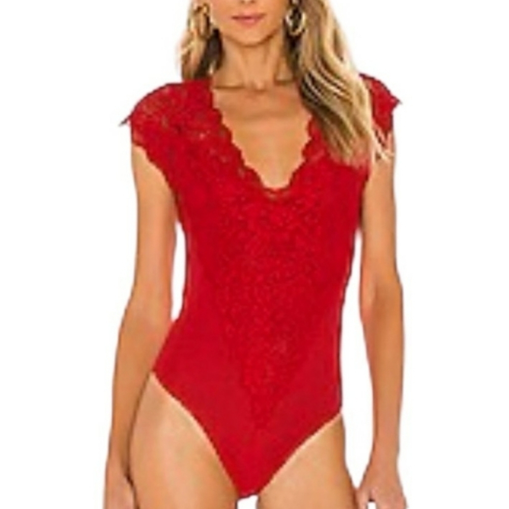 Revolve HAH | NWT Lady Like Lace Bodysuit in Rouge - Picture 1 of 6